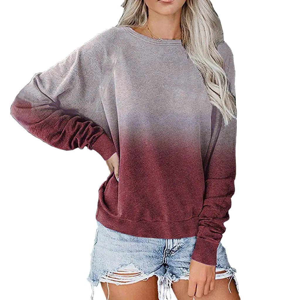 Gradient Color Long Sleeve Pullover Sweatshirt