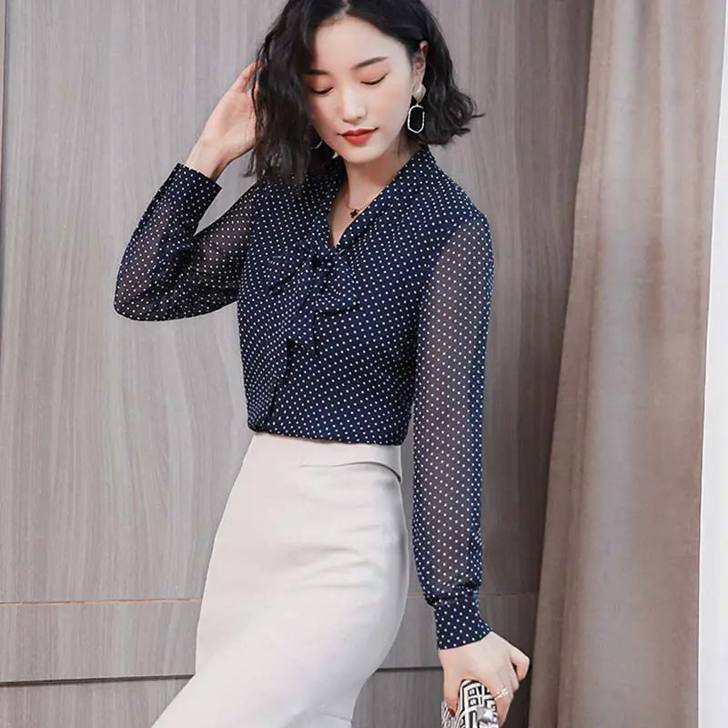 Korean Style Bow Chiffon Blouse for Women