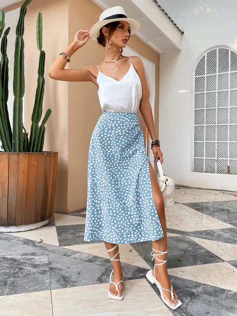 Boho Split Thigh Allover Print High Waist Skirt