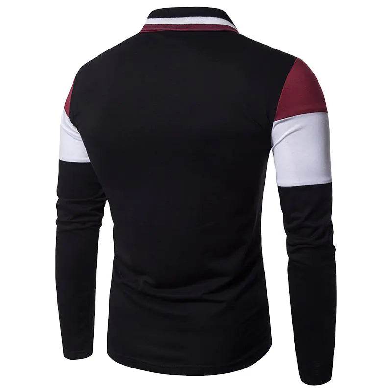 Men's Slim Fit Long Sleeve Color Block Polo Shirt