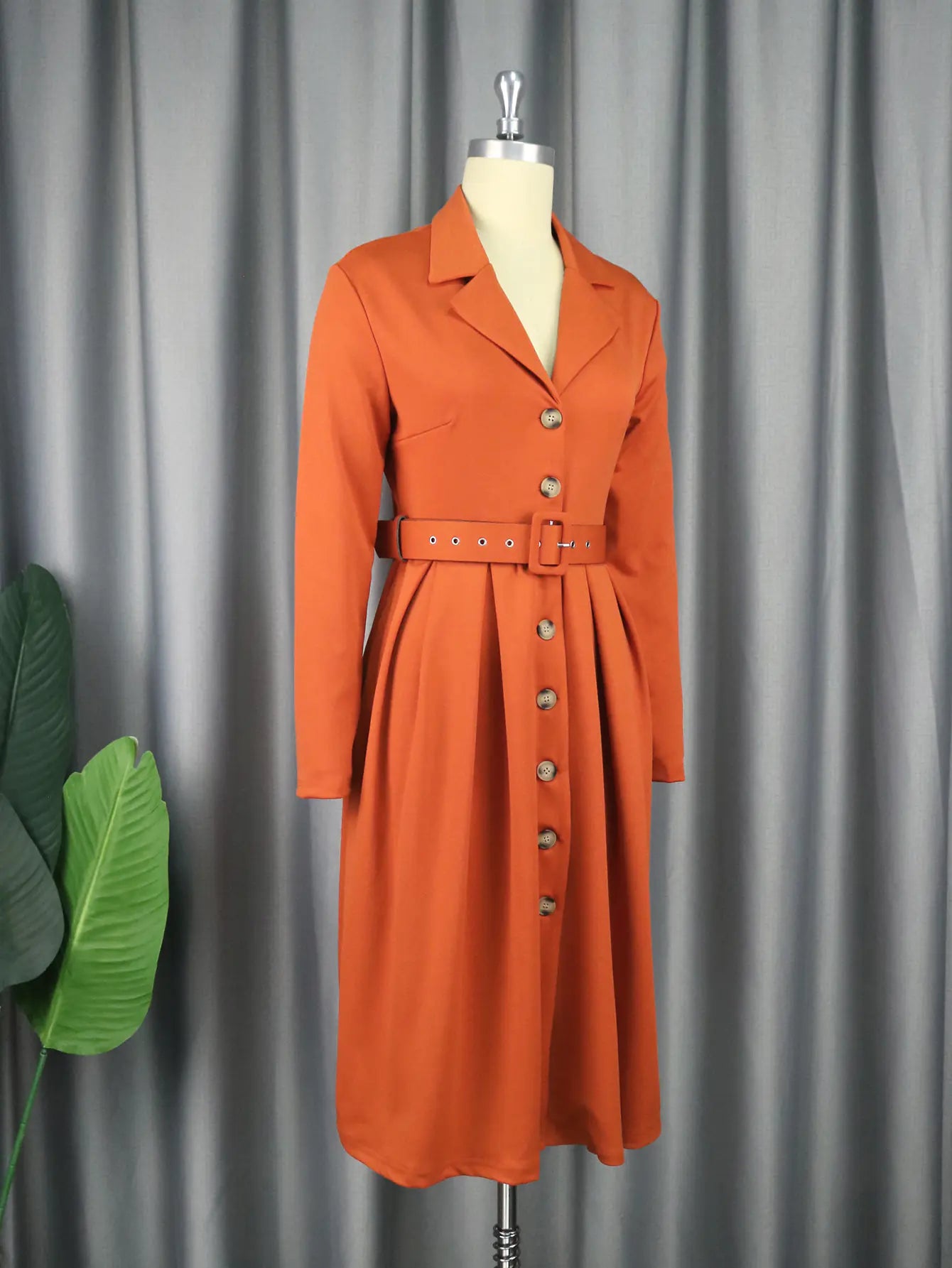 Elegant Women's Long Sleeve A-Line Midi Office Dress