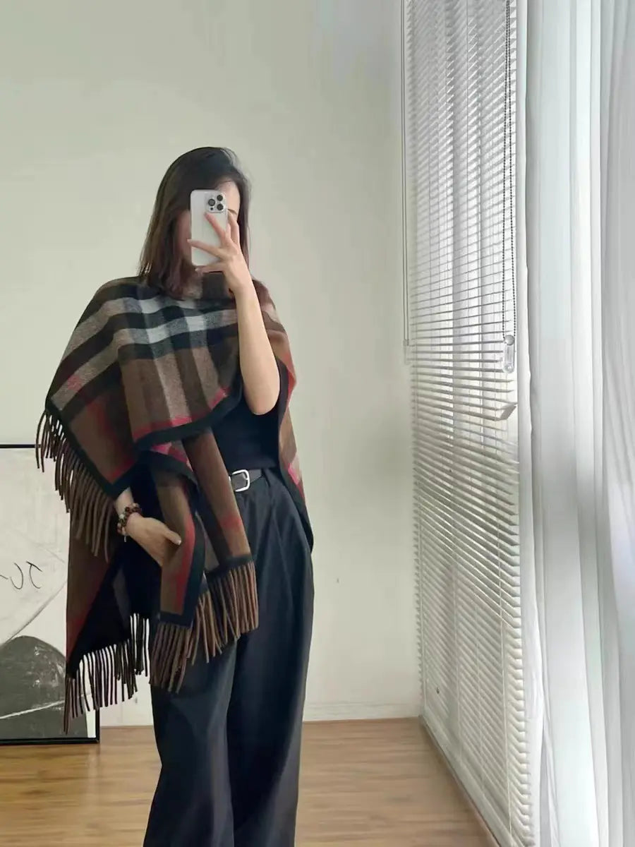 Versatile English Plaid Shawl Cape