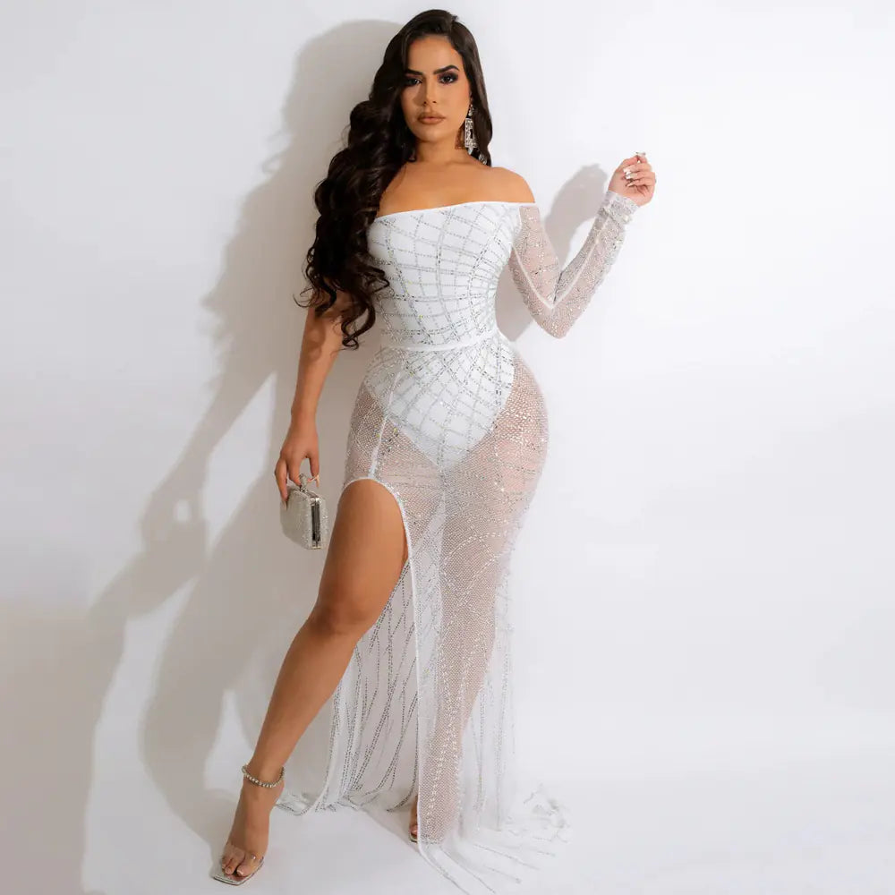 European Style Off-the-Shoulder High Slit Dress