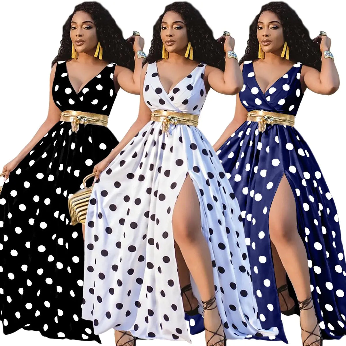 Fashionable Long Polka Dot Digital Print Dress