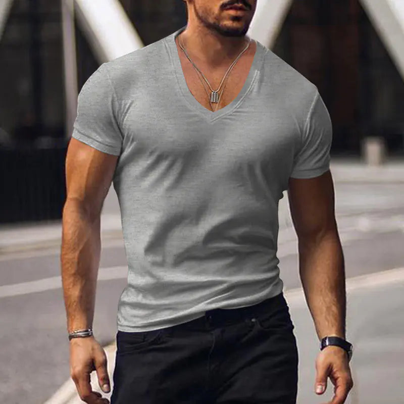 Men's V-Neck Solid Color Casual Short Sleeve T-shirt