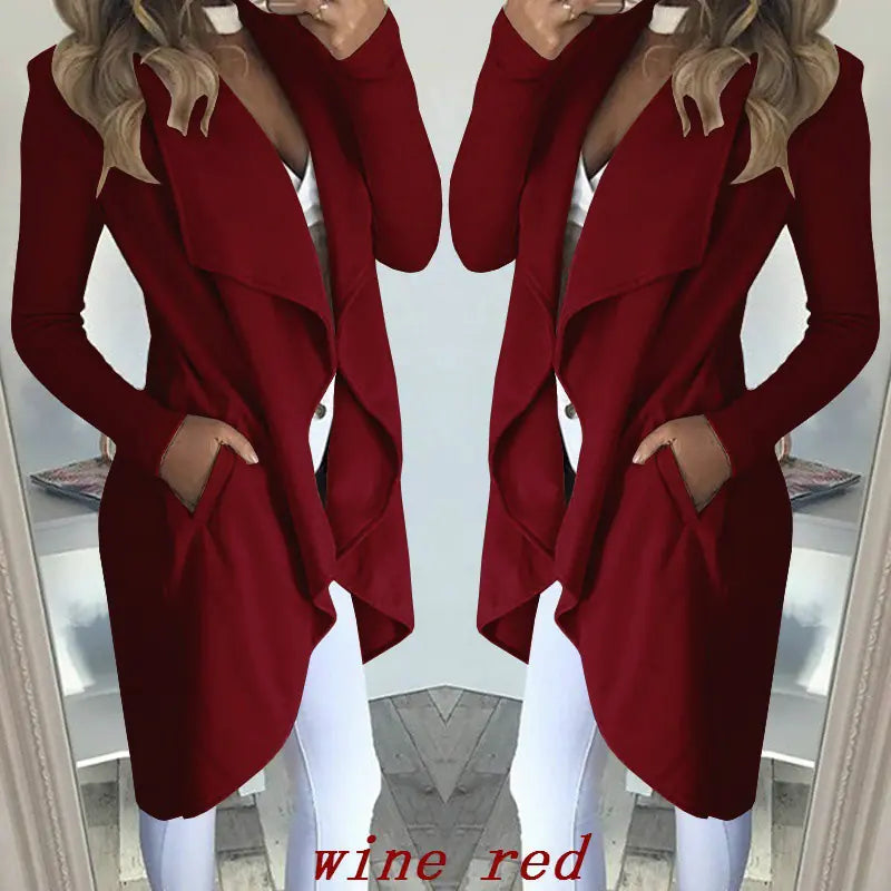 Slim Long Trench Coat with Solid Lapel