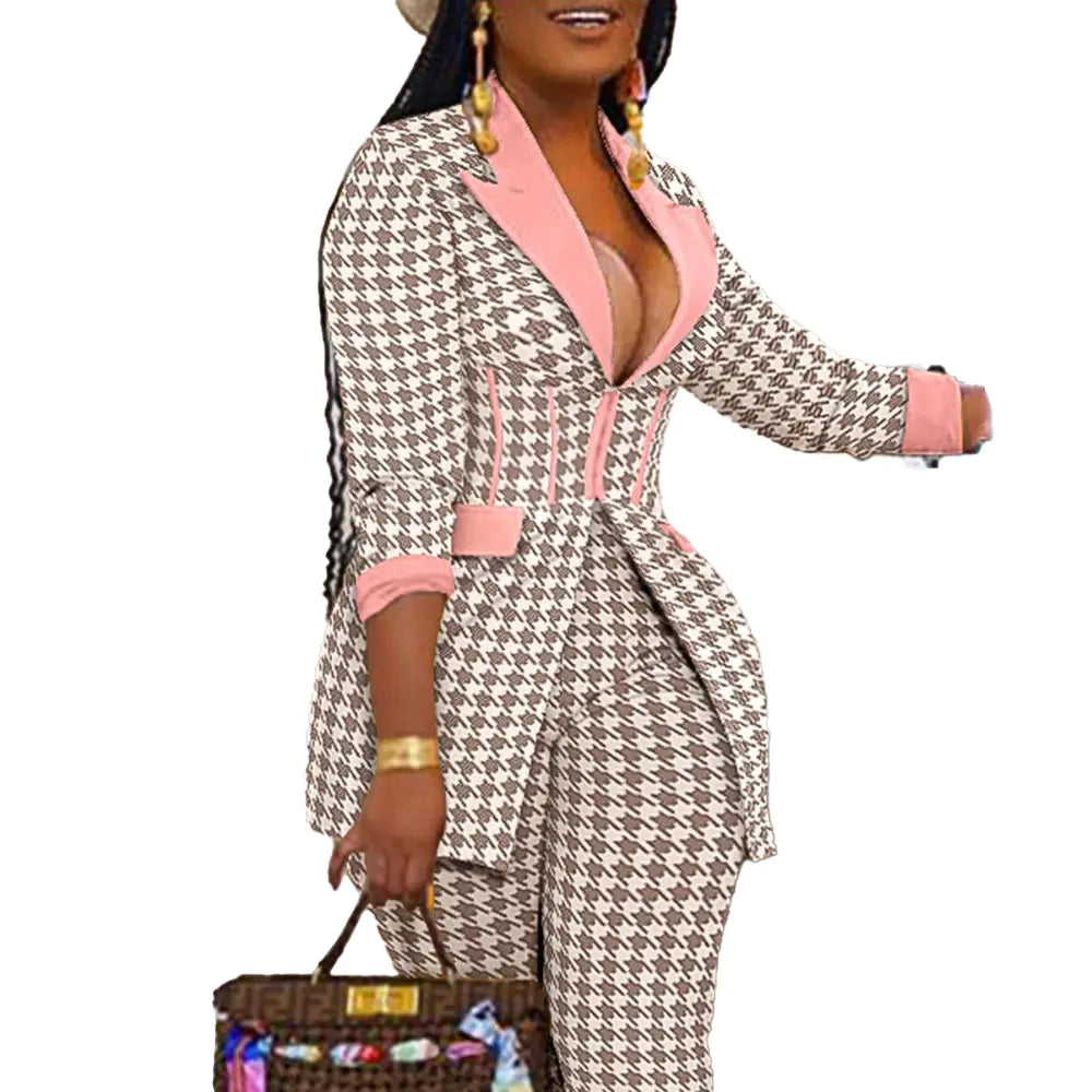 Houndstooth Blazer and Pants Set for Women