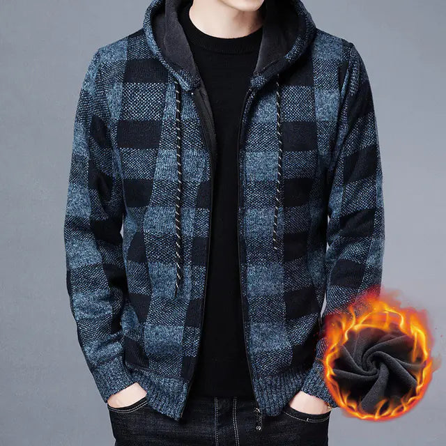 Warm Hooded Fleece Cardigan Knit Sweater Jacket