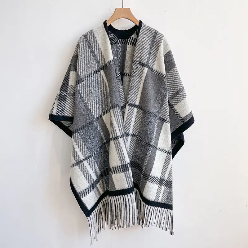Versatile English Plaid Shawl Cape