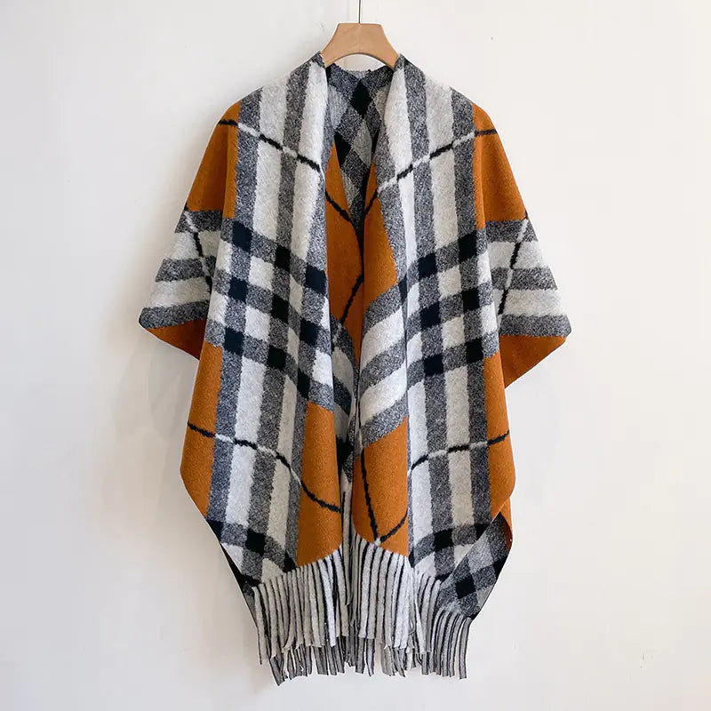 Versatile English Plaid Shawl Cape