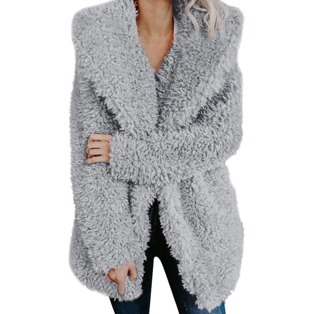 Women's Hooded Lambswool Long Sleeve Coat with Pockets