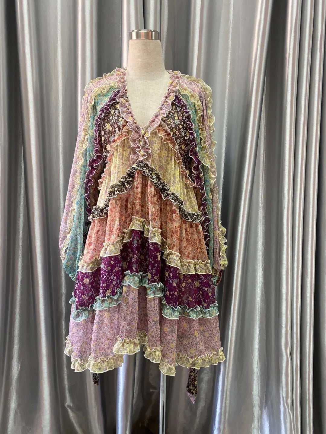 Adjustable High-Waist Floral V-Neck Dress