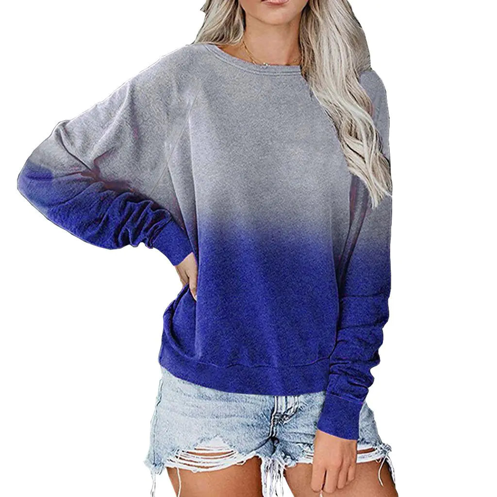 Gradient Color Long Sleeve Pullover Sweatshirt