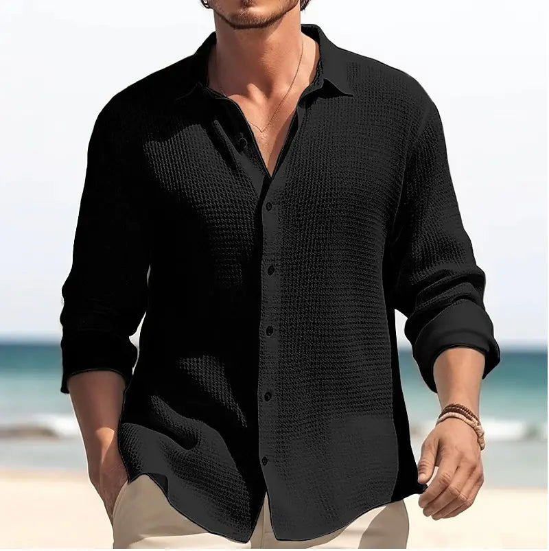 Men's Solid Color Long Sleeve Lapel Shirt