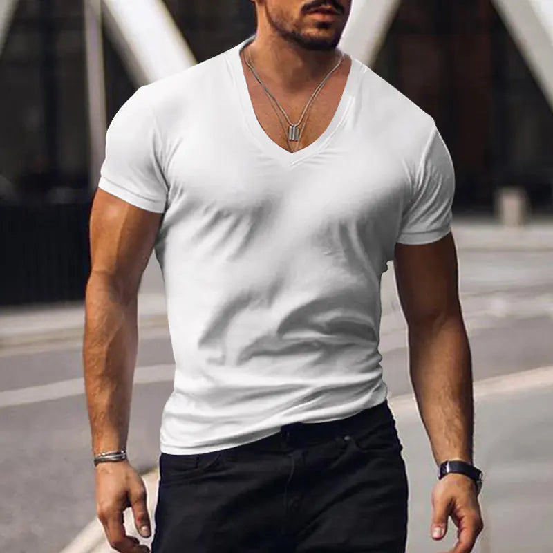 Men's V-Neck Solid Color Casual Short Sleeve T-shirt