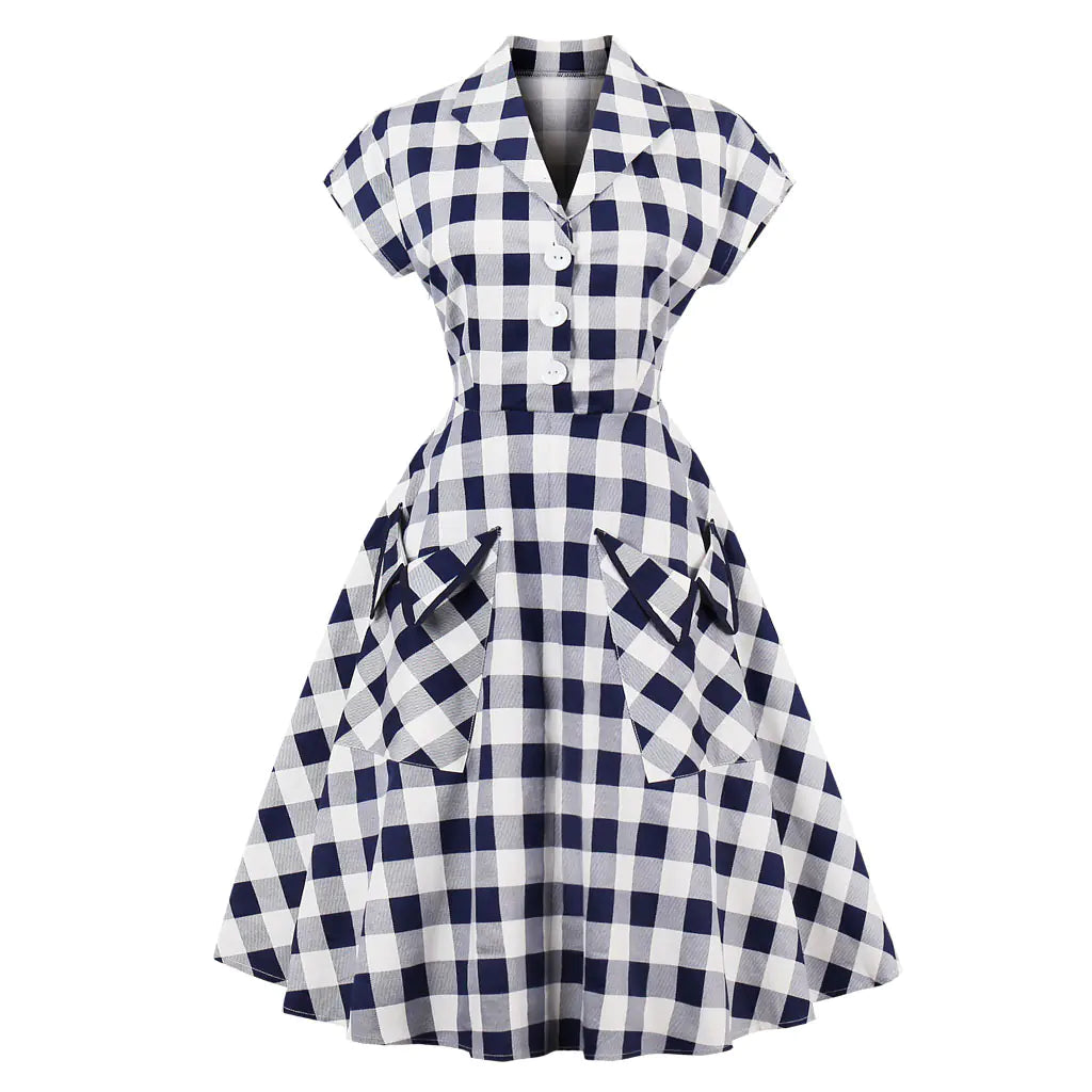 Vintage Short Sleeve Pocket Dress with A-Line Cut