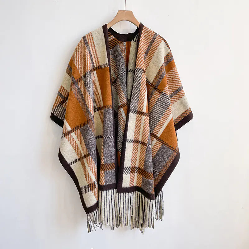 Versatile English Plaid Shawl Cape