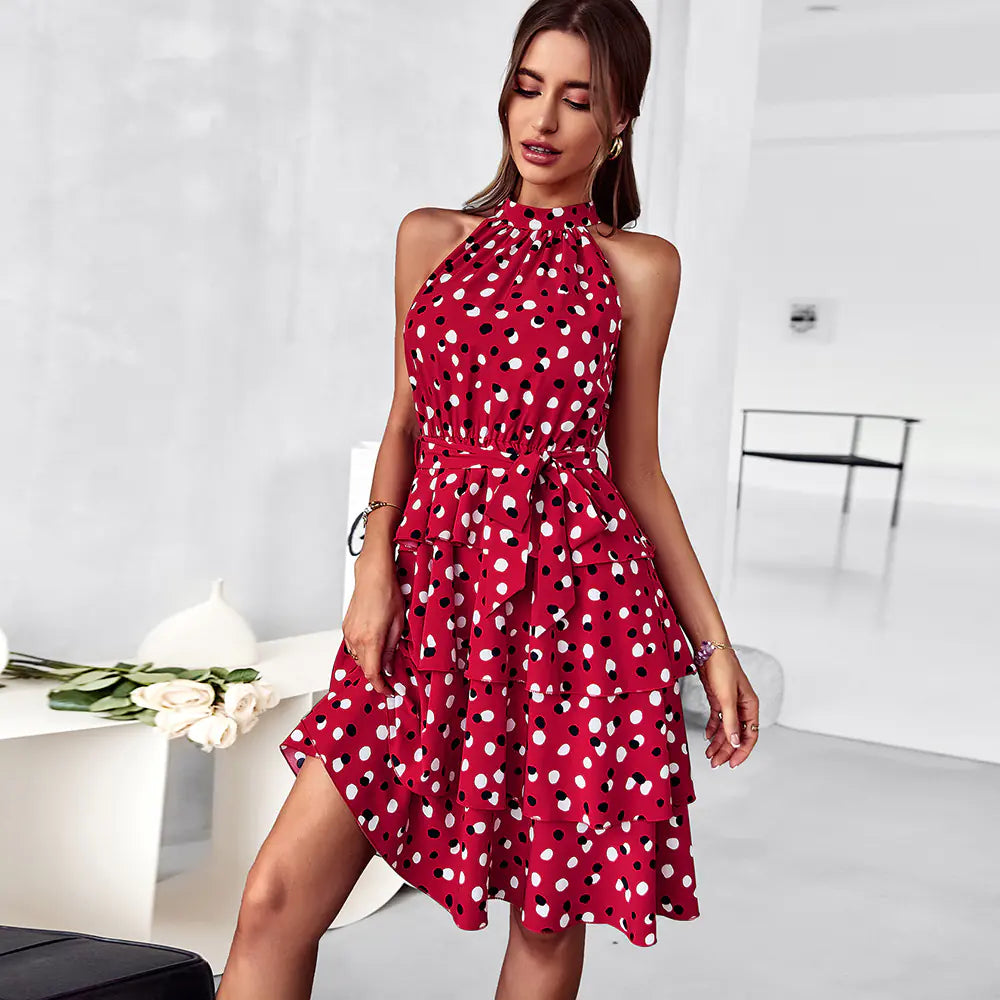 Boho Summer Polka Dot Print Sleeveless Mini Dress