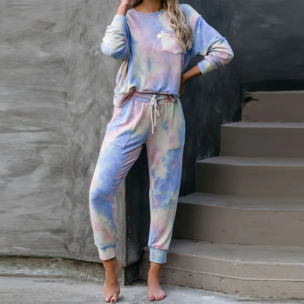 Tie-Dye Women's Pajama Set with Long Sleeves and Pants