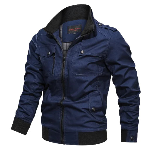 Men's Casual Solid Color Cotton Jacket with Zipper