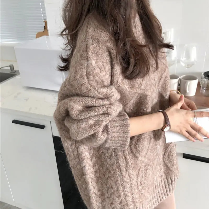 Chunky Twisted Knit Sweater for Women, Loose Fit