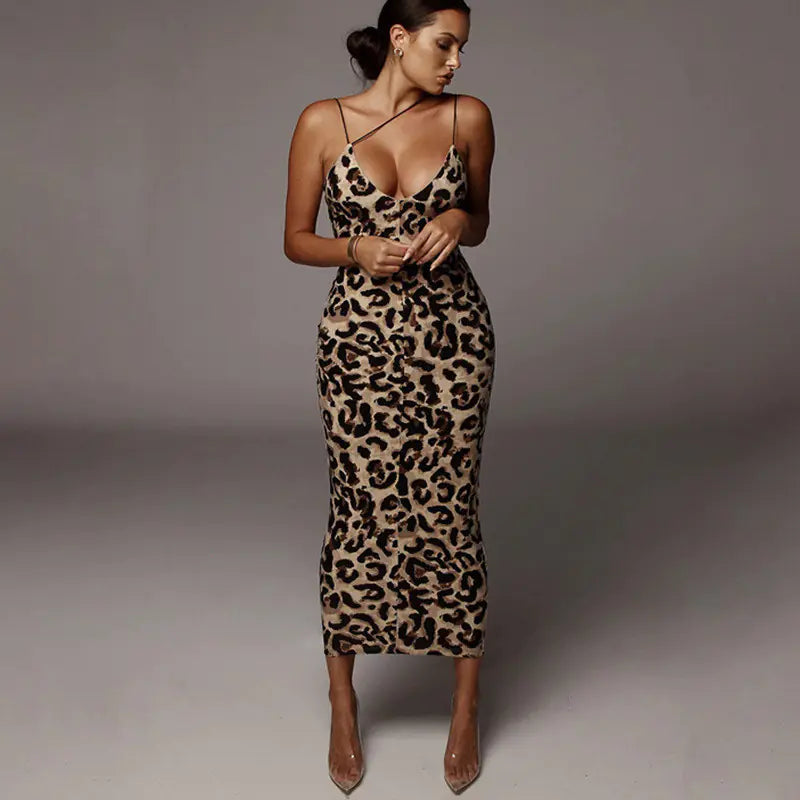 Leopard Snake Print Bodycon Maxi Party Dress