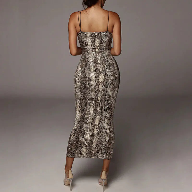 Leopard Snake Print Bodycon Maxi Party Dress