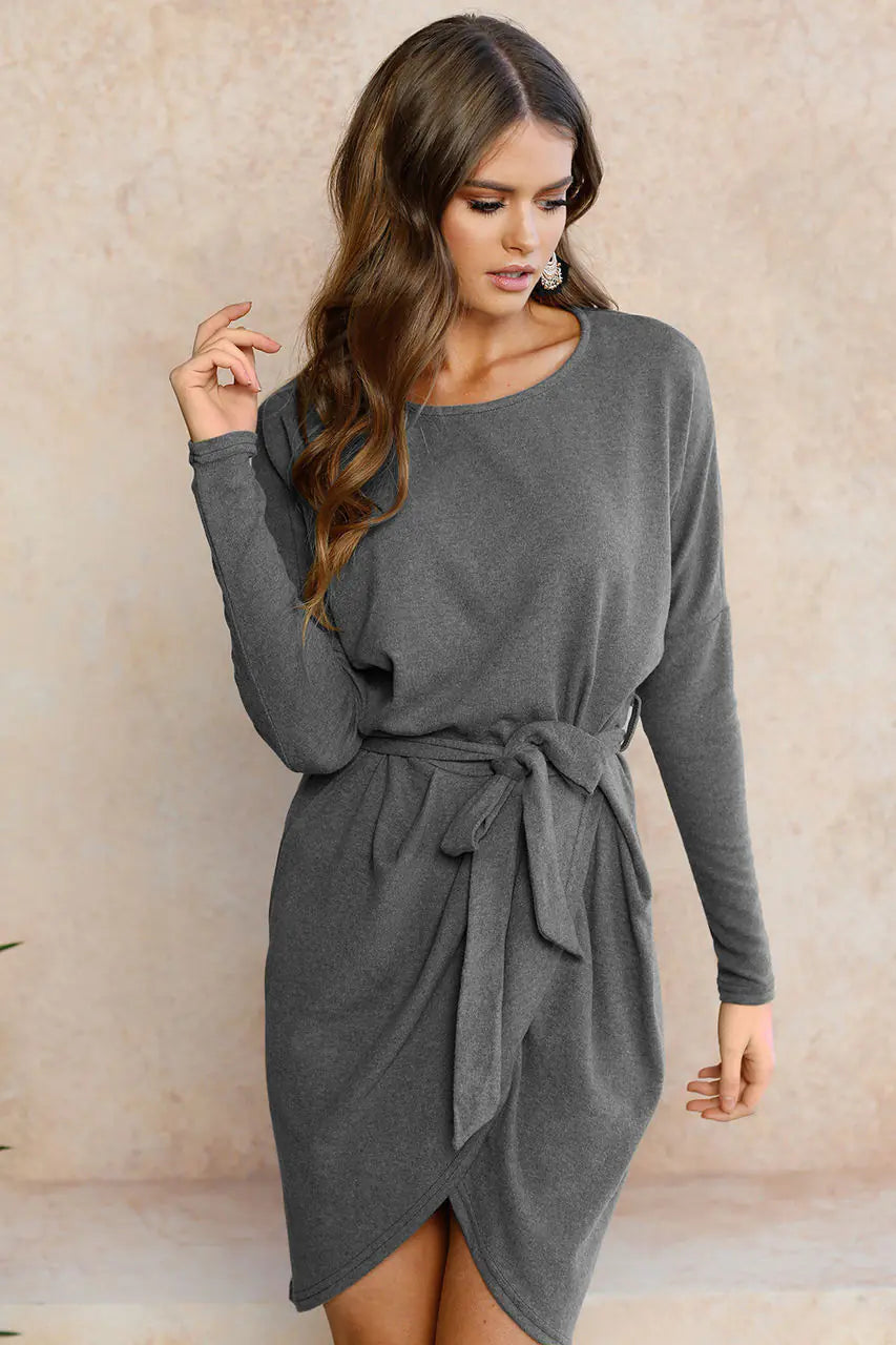 Euro Style Loose-Fit Long Sleeve Irregular Dress