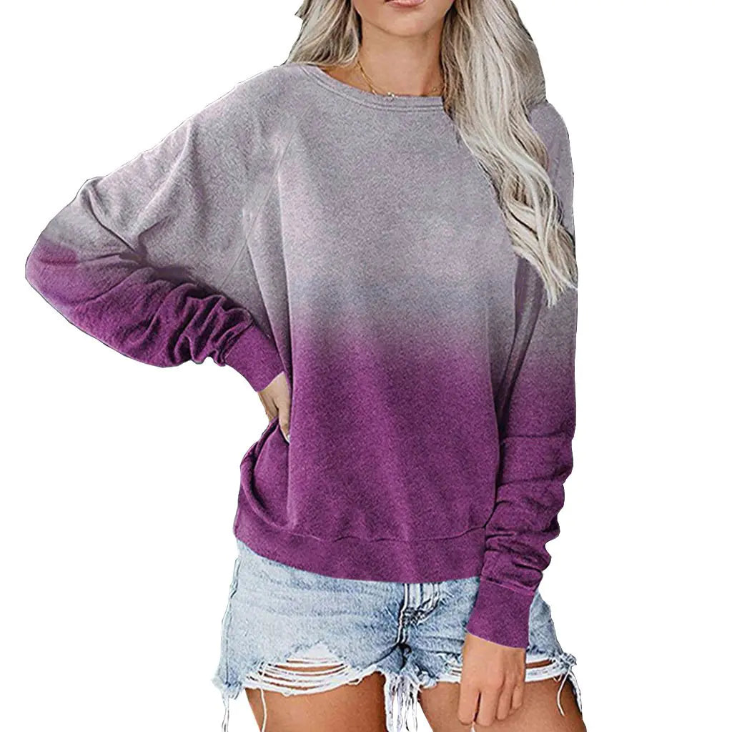Gradient Color Long Sleeve Pullover Sweatshirt