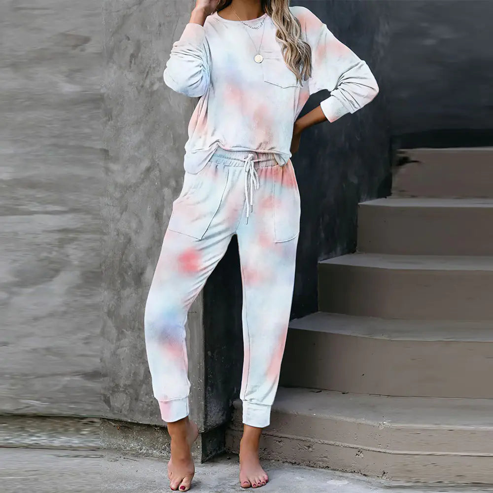 Tie-Dye Women's Pajama Set with Long Sleeves and Pants