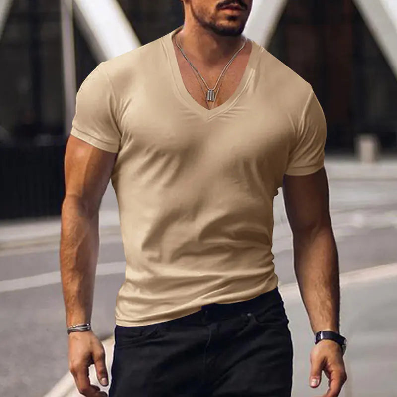 Men's V-Neck Solid Color Casual Short Sleeve T-shirt