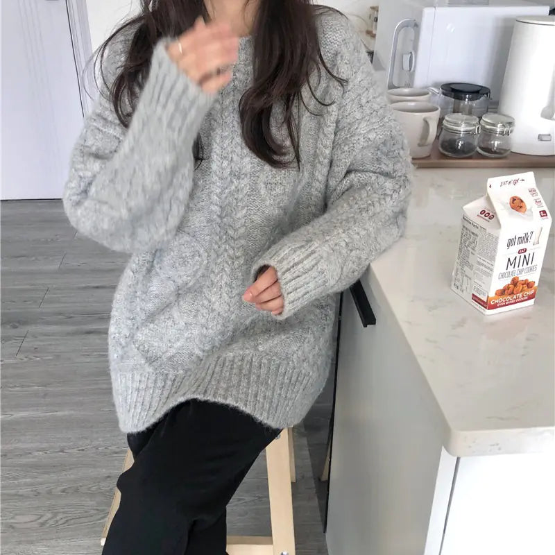 Chunky Twisted Knit Sweater for Women, Loose Fit