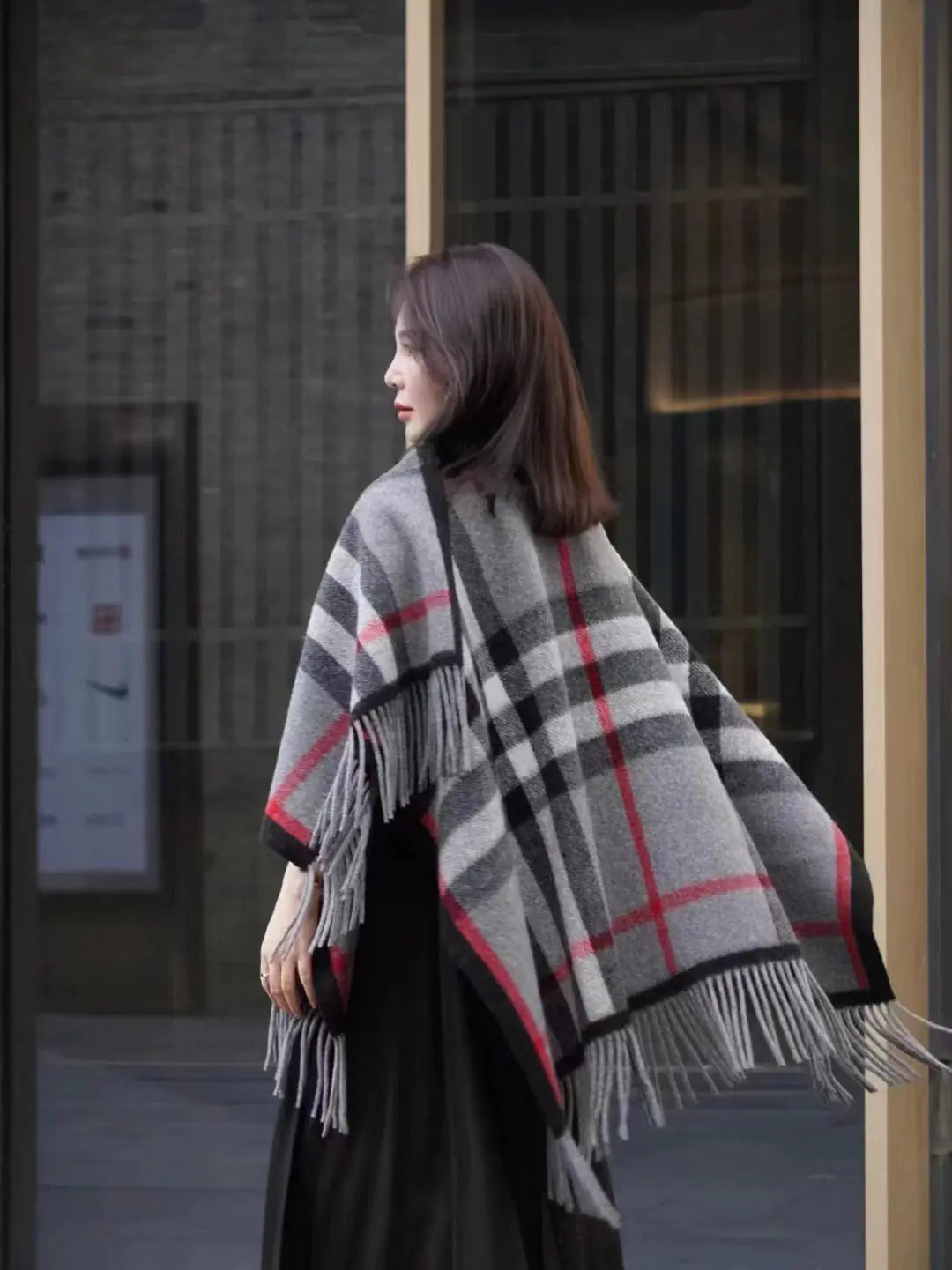 Versatile English Plaid Shawl Cape