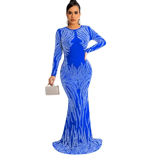 Rhinestone Fishtail Dress with See-through Red Carpet Design