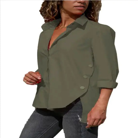 Irregular Split Casual Women's Shirt for Office Fashion