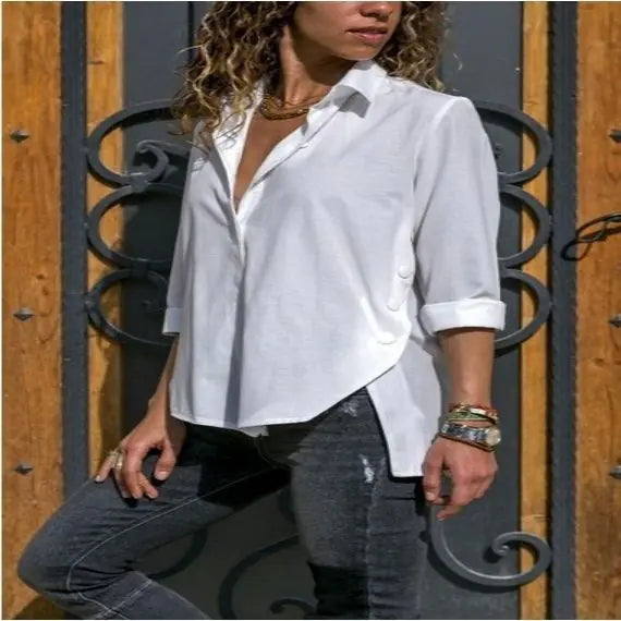 Irregular Split Casual Women's Shirt for Office Fashion