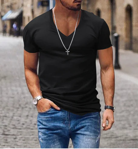 Men's V-Neck Solid Color Casual Short Sleeve T-shirt