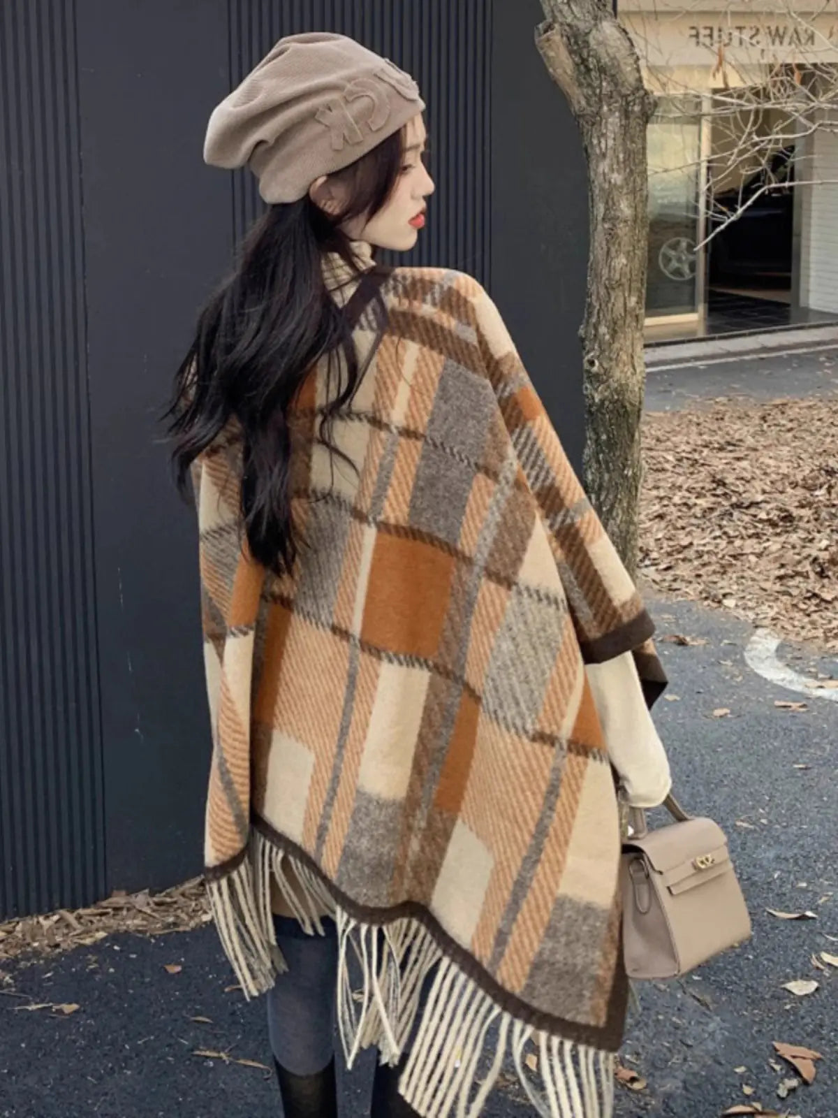 Versatile English Plaid Shawl Cape