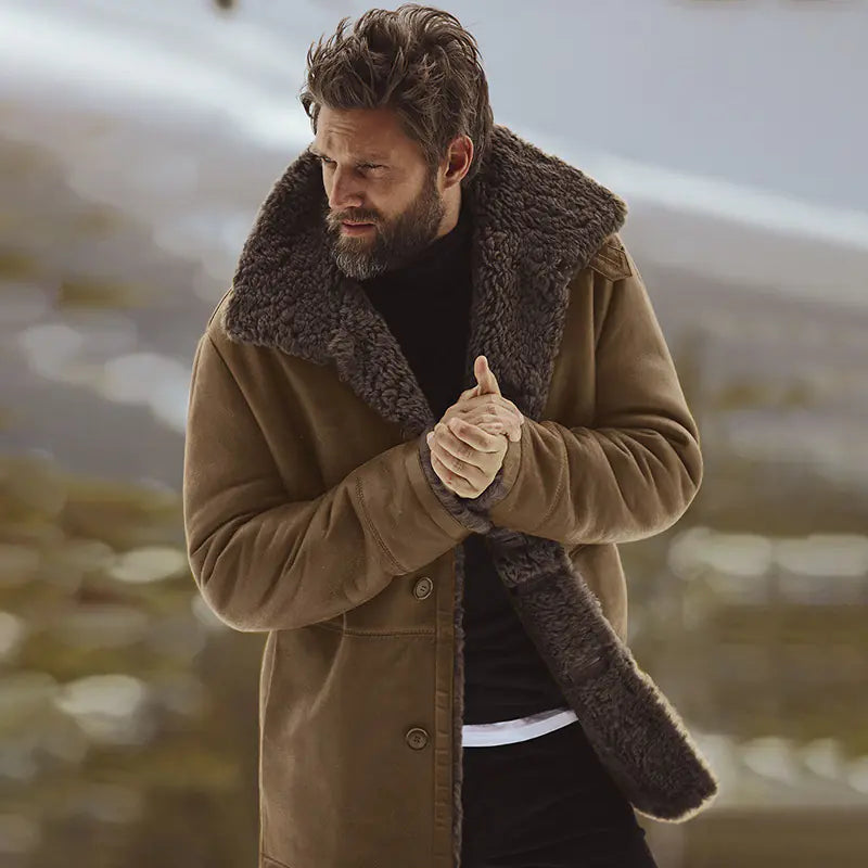 Men's Winter Lined Fleece Trench Coat