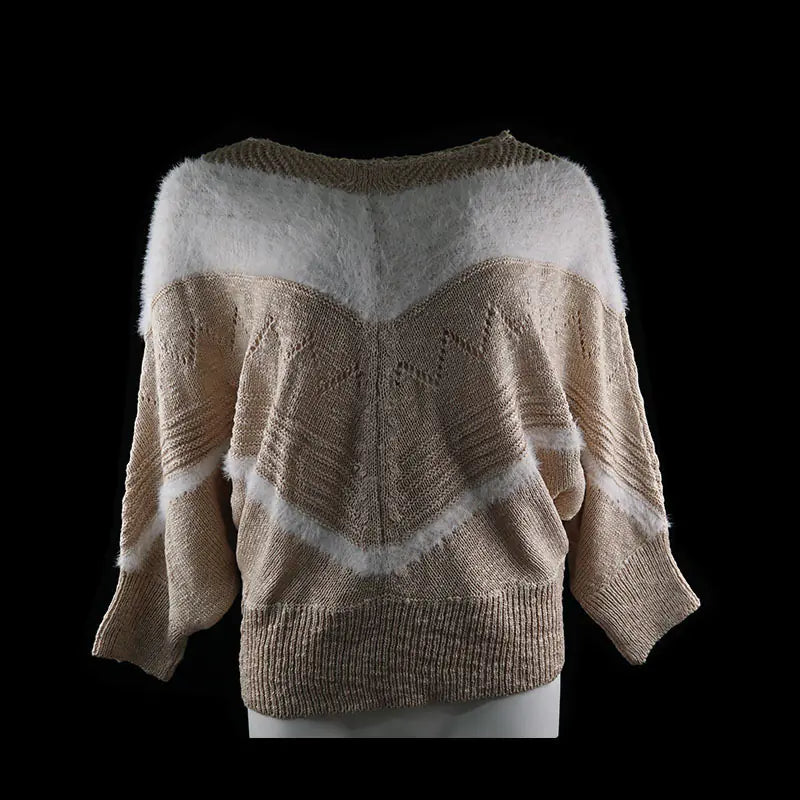 V-Neck Batwing Sweater for Women - Loose Knit Top