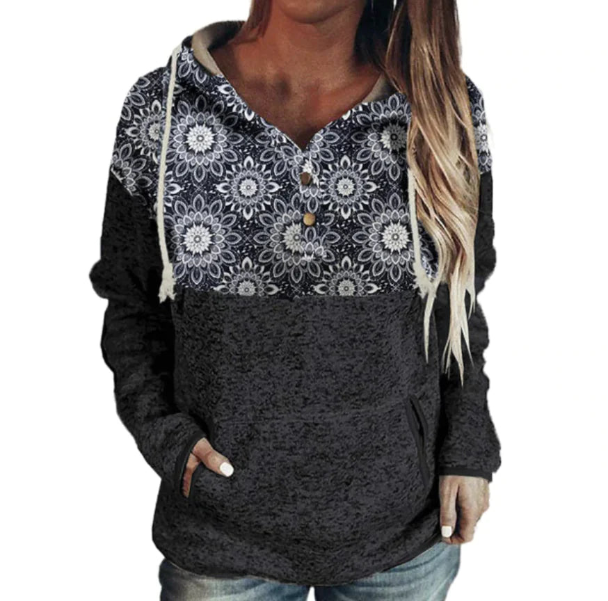 Ladies Printed Long Sleeve Pullover Sweatshirt