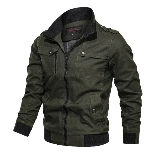 Men's Casual Solid Color Cotton Jacket with Zipper