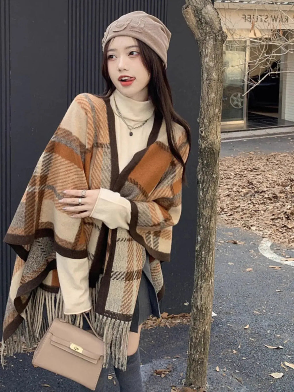 Versatile English Plaid Shawl Cape