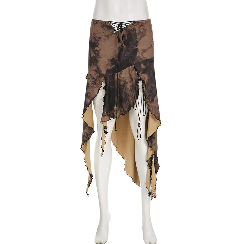 Asymmetrical Ruffled Skirt with Harajuku Print