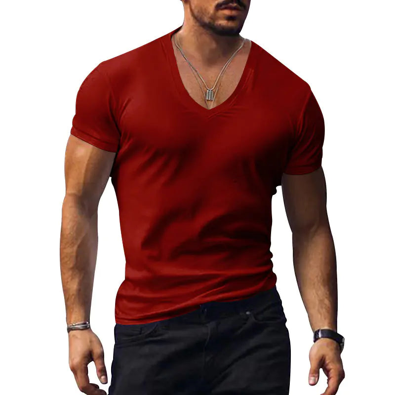 Men's V-Neck Solid Color Casual Short Sleeve T-shirt