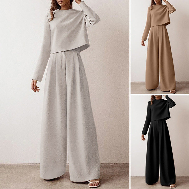 Elegant Two-Piece Palazzo Set in Brown Cotton