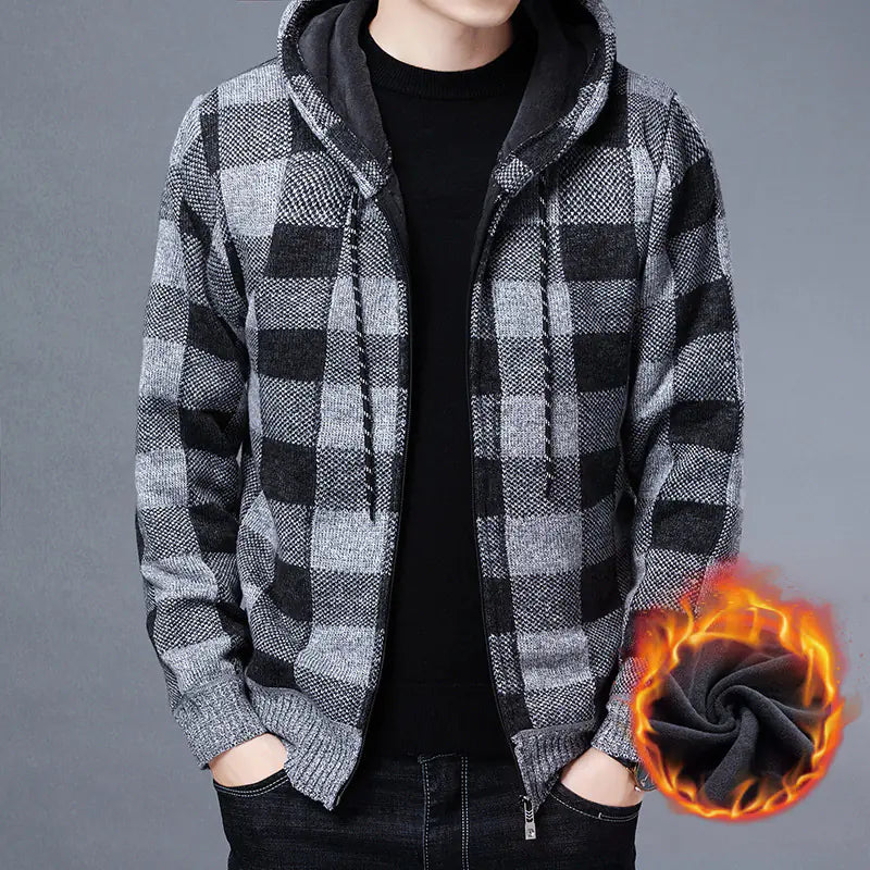 Warm Hooded Fleece Cardigan Knit Sweater Jacket