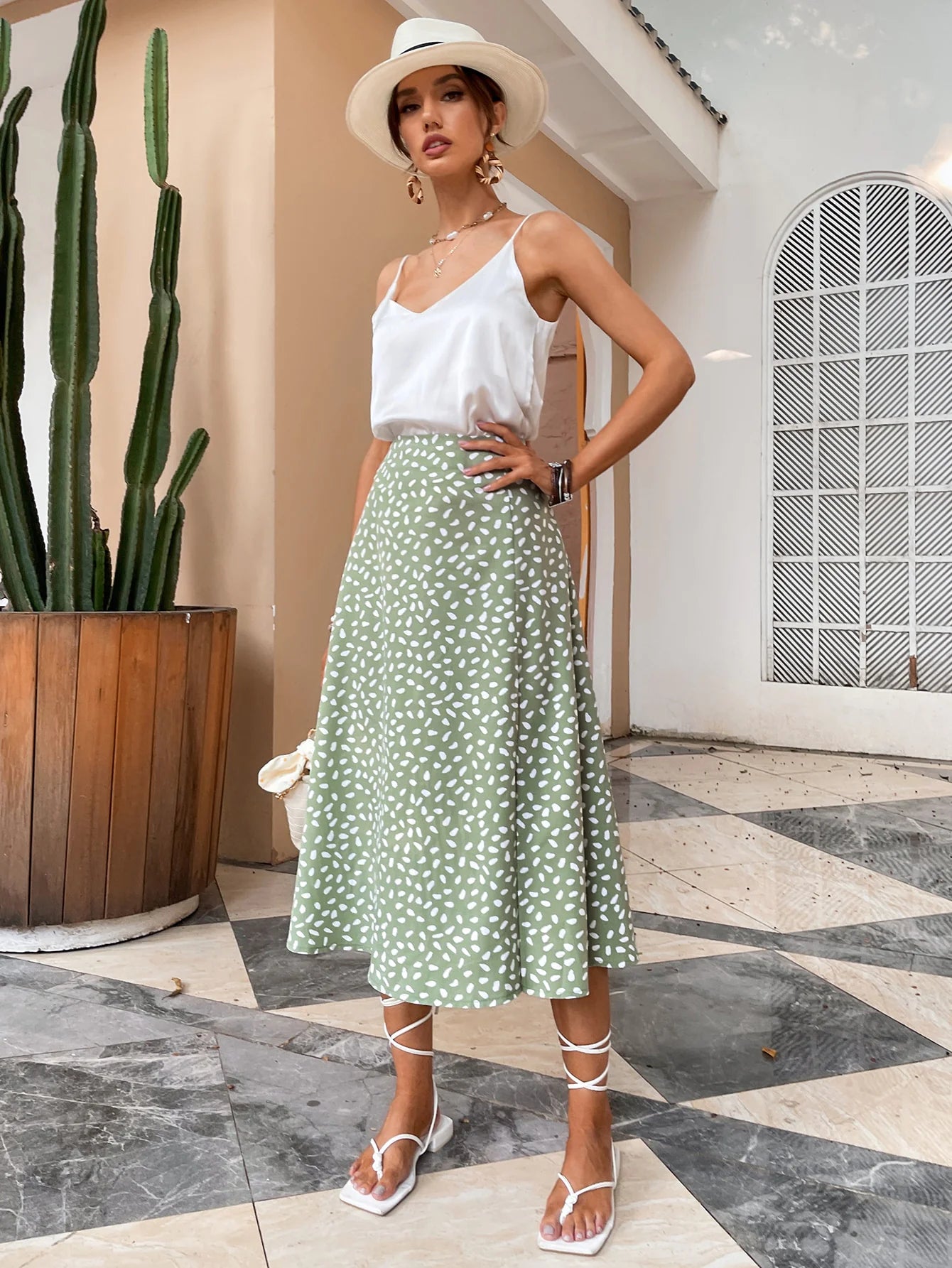 Boho Split Thigh Allover Print High Waist Skirt