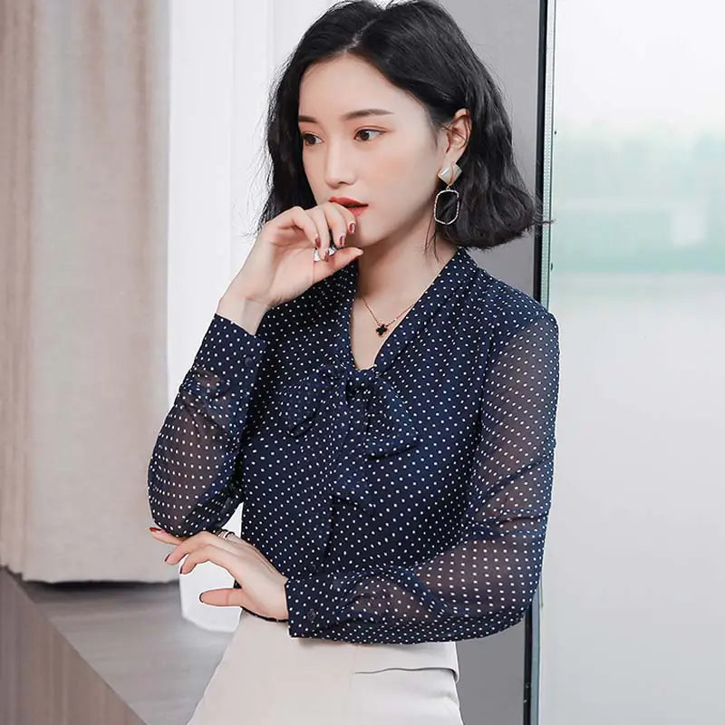 Korean Style Bow Chiffon Blouse for Women