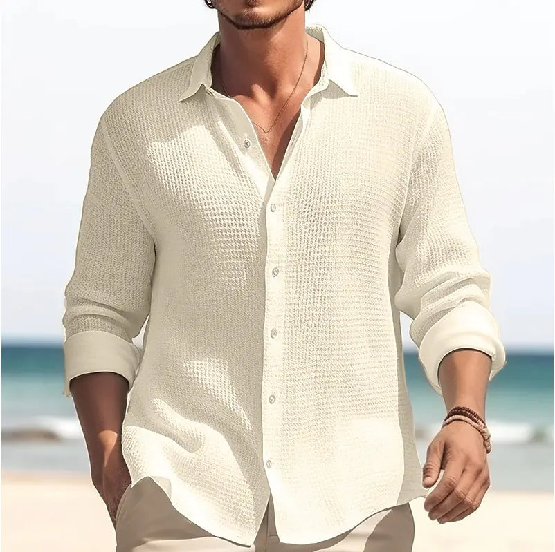 Men's Solid Color Long Sleeve Lapel Shirt
